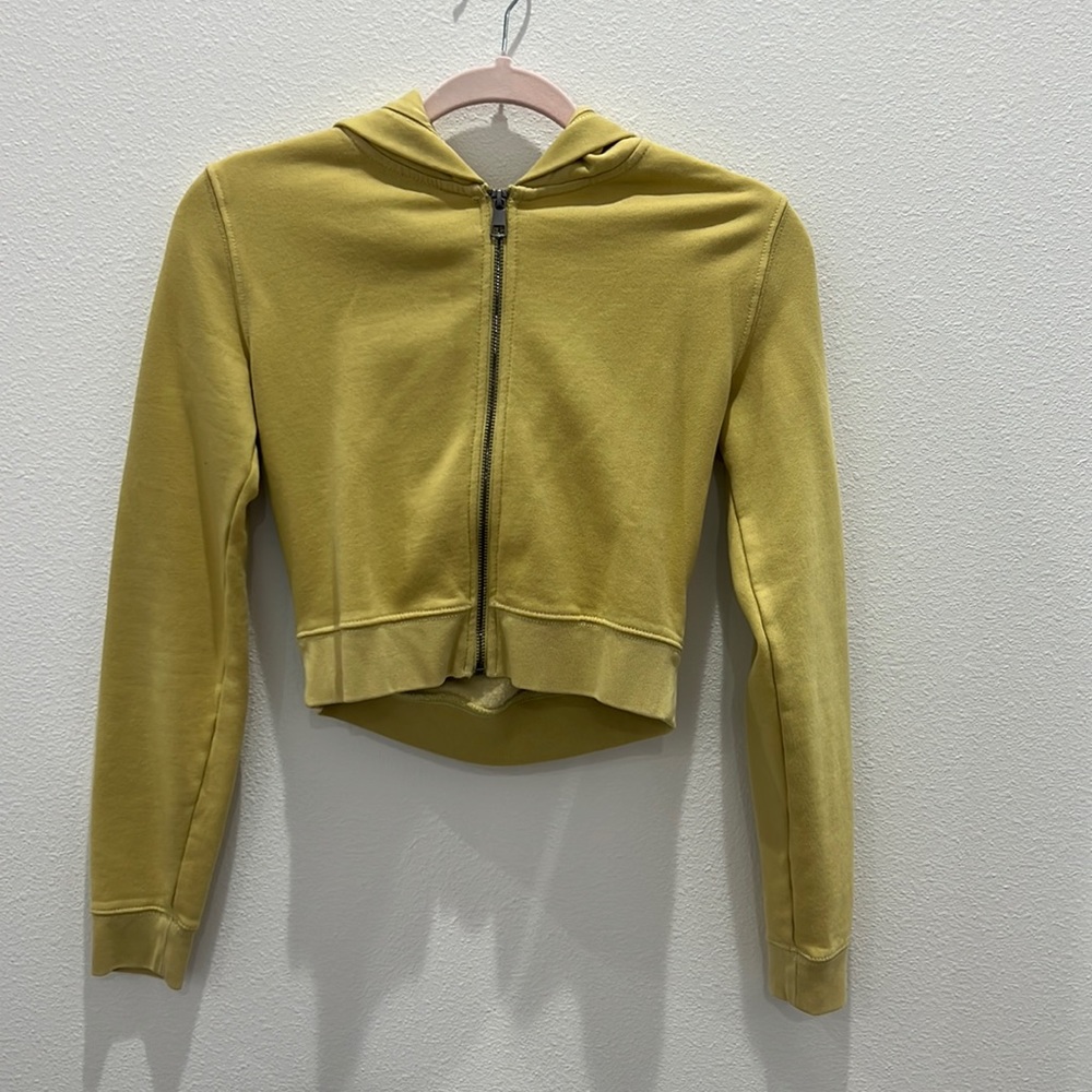 sage green cropped full zip jacket w hood